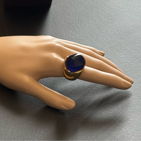 Kenneth Jay Lane Rich Blue Resin Nugget Gold Plated Adjustable Ring Size 5-9 - Picture 15 of 15